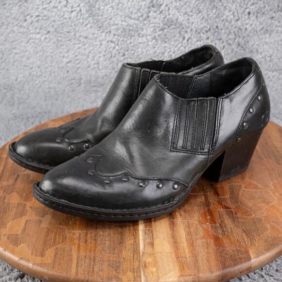 Born Tour Black Leather Western Ankle Booties Womens Size 8 M Pull on Chelsea - Picture 3 of 8